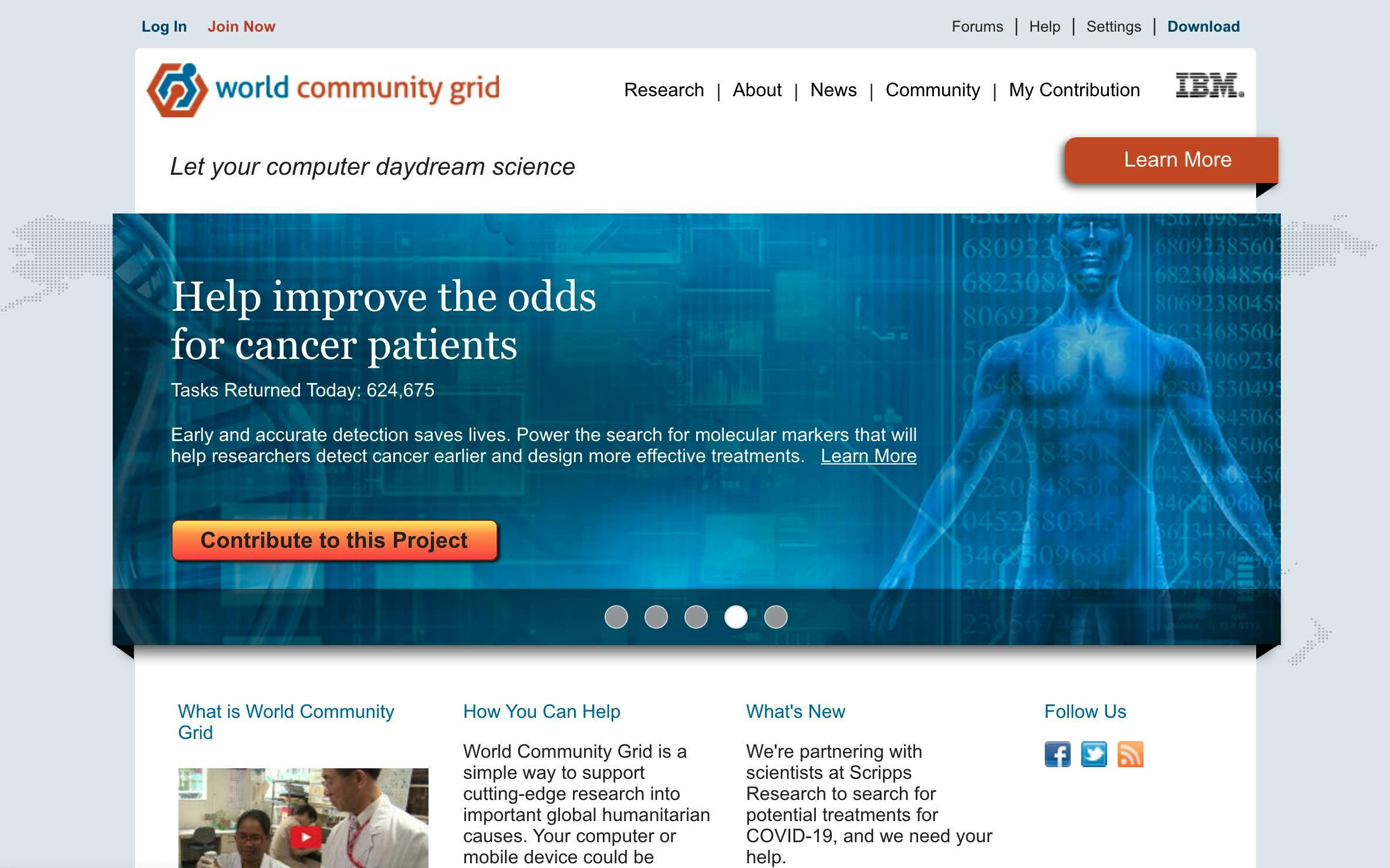 Screenshot of World Community Grid's website before the redesign